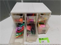 Plastic drawer organizer with crafts supplies