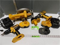 DeWalt cordless tools with 4 batteries and 2 charg
