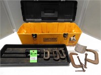 Craftsman toolbox with assorted C-clamps