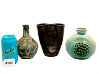 (3) Artist Stoneware Vases Pinch