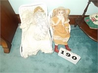 2 Dolls, Wicker Chair & Stroller
