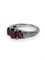 Red Crystal Sterling Silver Ring