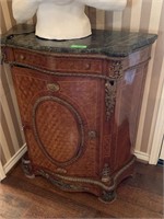 MARBLE TOP MARQUETRY CABINET W ORMOLU NOTE