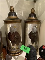 2PC EAGLE MOTIF LIDDED CANISTERS 1 AS IS