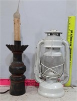 Small Kerosene Lantern and Electric Wooden Candle