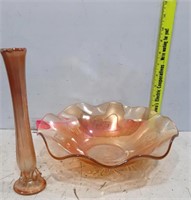 Carnival Glass Bowl and Bud Vase