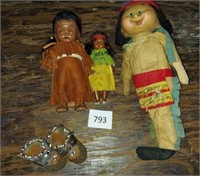 VINTAGE  NATIVE AMERICAN  DOLLS AND MOCCASINS