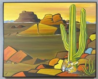 Desert Scene Oil Painting with Cartoon Mouse
