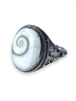 Oval Swirl Shiva Shell Sterling Silver Ring