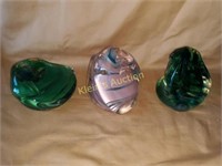 M Haller art glass paperweights lot of 3