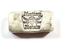 EARLY RETIRED MUTINY METALS 1 OZ SILVER BAR LOGO