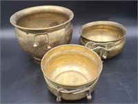 Lot of 3 Vintage Brass Planters