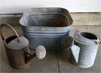 (2) Watering Cans & Galvanize Tub