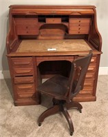 Vintage Roll Top Desk & Chair