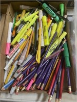 BOX OF MARKERS AND PENCILS