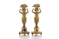 PAIR OF FRENCH EMPIRE BRONZE FIGURAL CANDLESTICKS