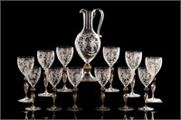 TWELVE CENEDESE ETCHED WINE GLASSES & PITCHER