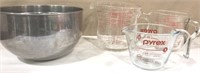 Pyrex Measuring Cups & Metal Mixing Bowls