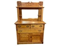 Antique Tiger Oak Sideboard with Mirror