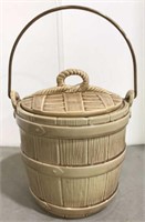 Wooden bucket stoneware cookie jar