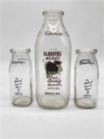 3 Vintage Blanding Milk Glass Bottles. Blanding