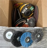 Box w/Grinding Wheels, Wire and Nylon Brushes, etc