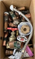 Box w/Scrap Copper, New Copper, Brass Valves, Etc
