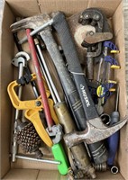Box of Assorted Tools, Hammers, Clamps, Torch Body