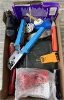 Box w/Electrical Testers, Chalkline, Glue Gun