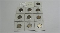 10 Assorted Buffalo Nickels worth $3.00 each