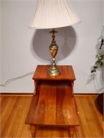 Vintage End Table & Brass Lamp