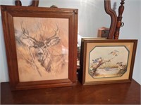 Framed Deer and Bluebirds Prints