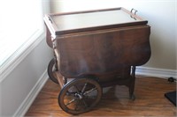 Wooden Drop Leaf Tea Cart with Glass tray