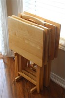 4 Pine TV Trays on Stand
