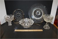 Glass Candy Dish, 2 Glass Plates & Misc