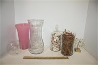 Vases, 3, Jar of Shells & Candle Holder