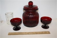 Ruby Glass Cookie Jar, Ruby Dessert Cups 2 & Glass