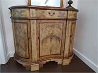 hand painted buffet, metal lamp, mirror