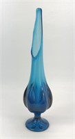 Mid Century Blue Swung Glass Vase