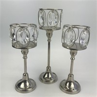 Metal Candle Stands with Crystal Prisms