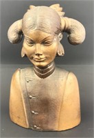 Cast Copper Asian Bust with Metallic Finish