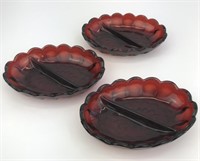 Ruby Red Glass Divided Bowls
