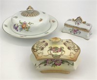 Floral Butter Dish, Stamp Box and Vanity Box