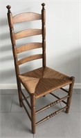 Antique Whitney Ladderback Chair with Riush Seat