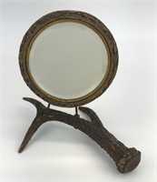 Vintage Shaving Mirror With Antler Shape Base