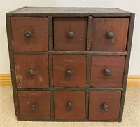 NICE PRIMITIVE SQUARE NAILED 9 DRAWER CABINET