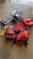 Life jackets and paddles