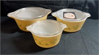 3) pyrex bowls w/lids