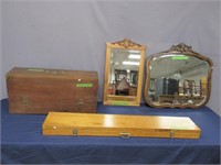 2 MIRRORS WITH OAK FRAMES, ETC.: