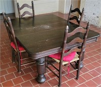 Antique Dining Table & 4 Ladder-back Chairs